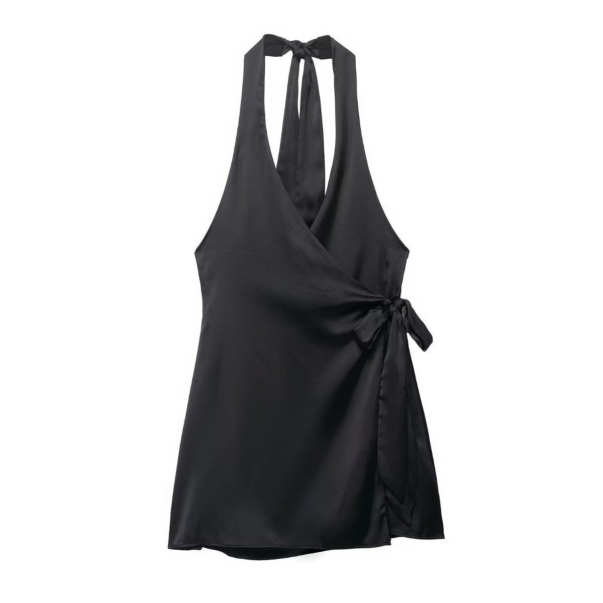 Satin Cowl Neck Halter Backless Slip Mini Dress 2