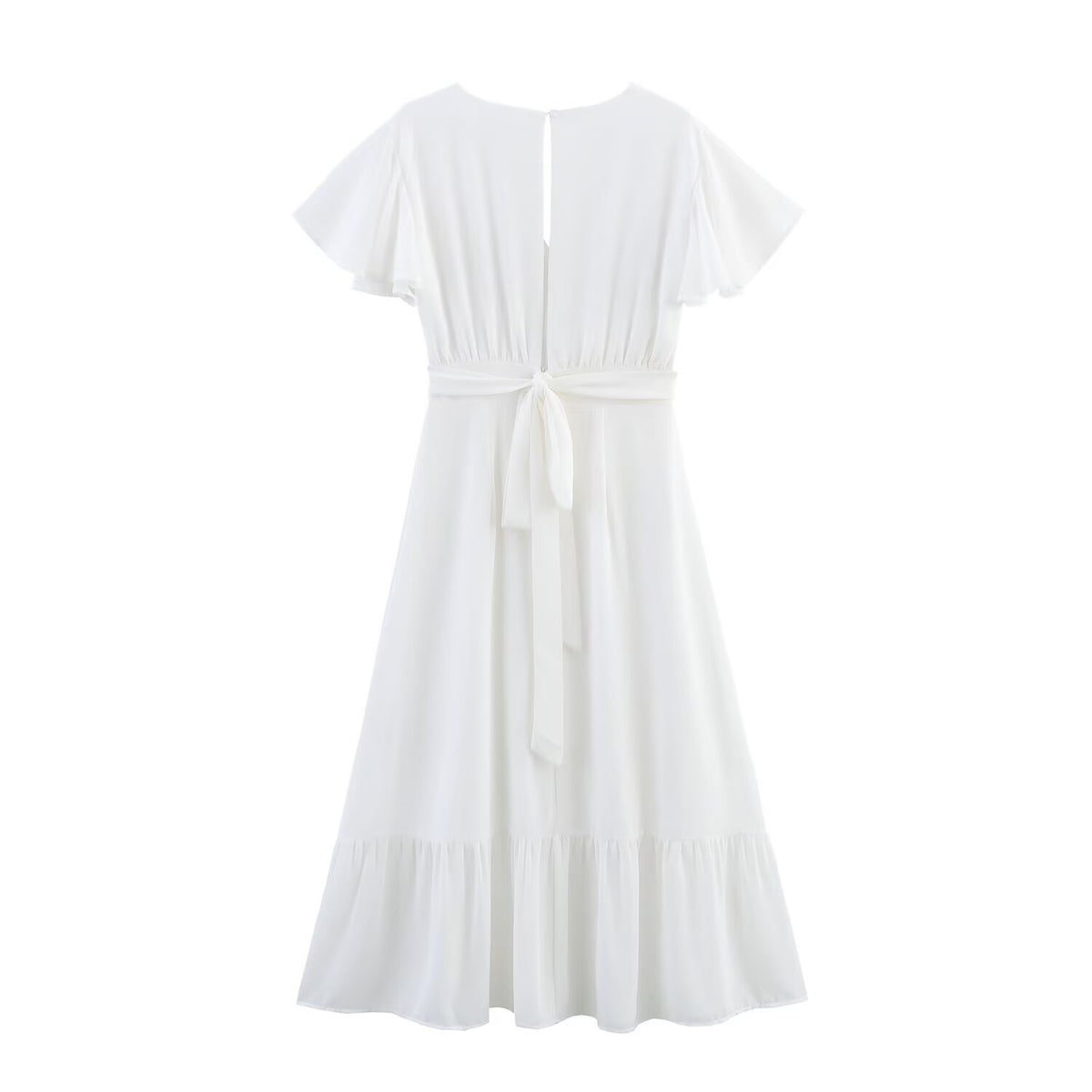 Women Clothing Minimalist Slimming Flying Sleeves White Chiffon Dress