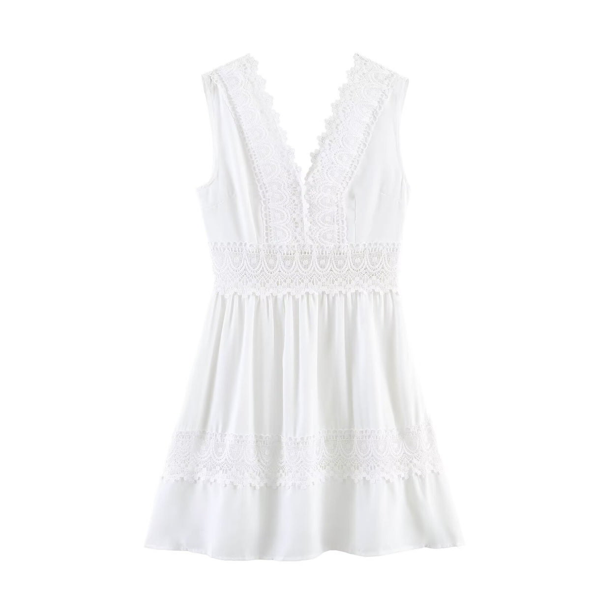 Lace Trim V-Neck Sleeveless Fit and Flare Mini Dress 2