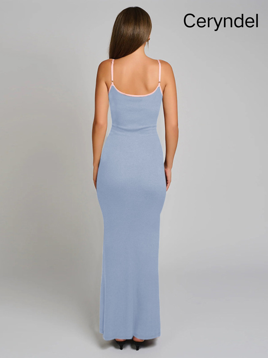 Contrast Trim Spaghetti Strap Ribbed Knit Bodycon Maxi Dress 2