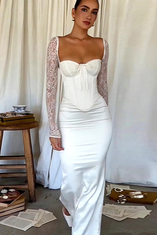 Lengthy Sleeve Bodycon Maxi Lace Dress