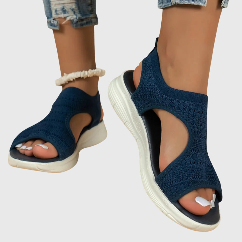 Knit Open Toe Cut Out Slingback Platform Sandals