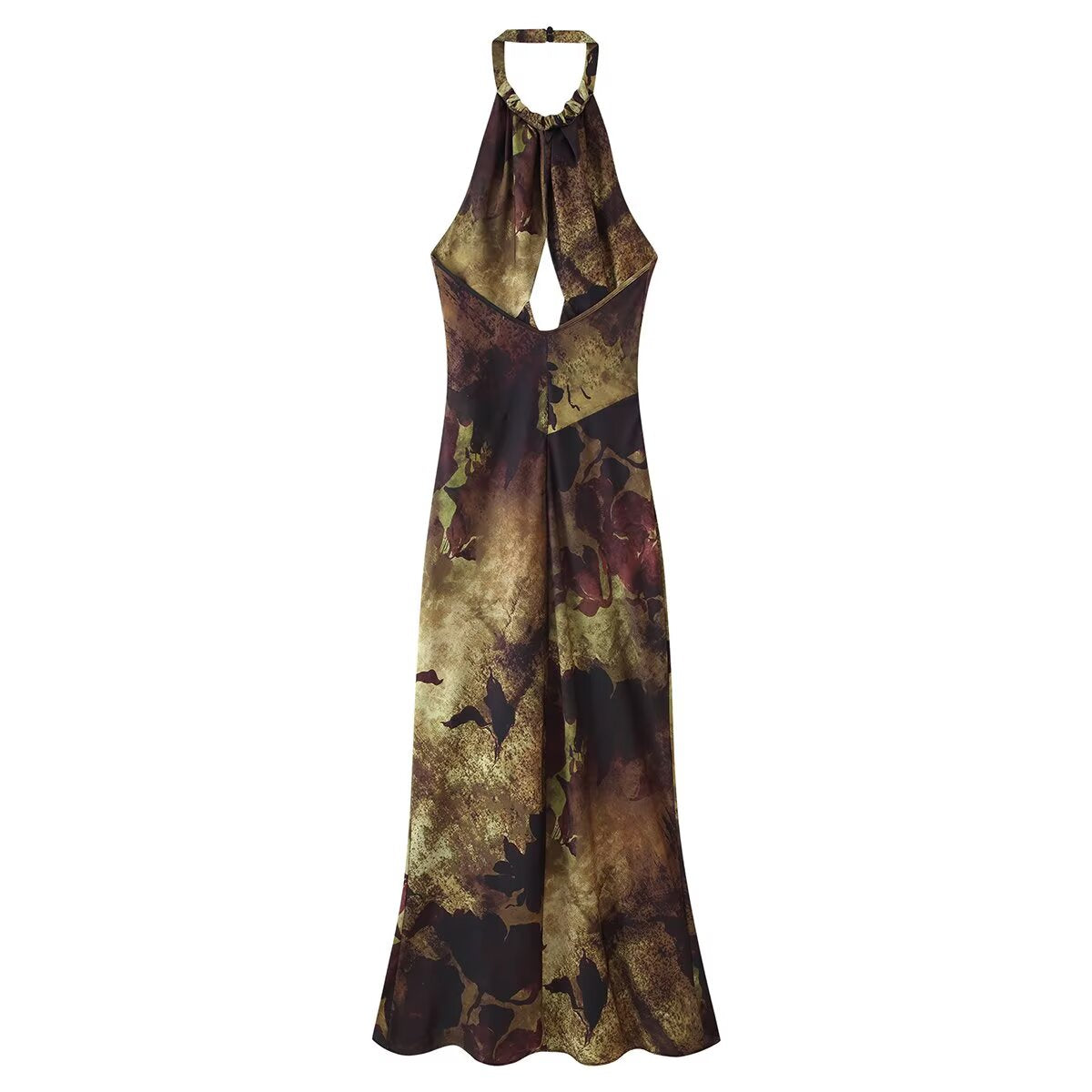 Tie Dye Print Halter Neck Keyhole Cut Out Bias Maxi Dress 3
