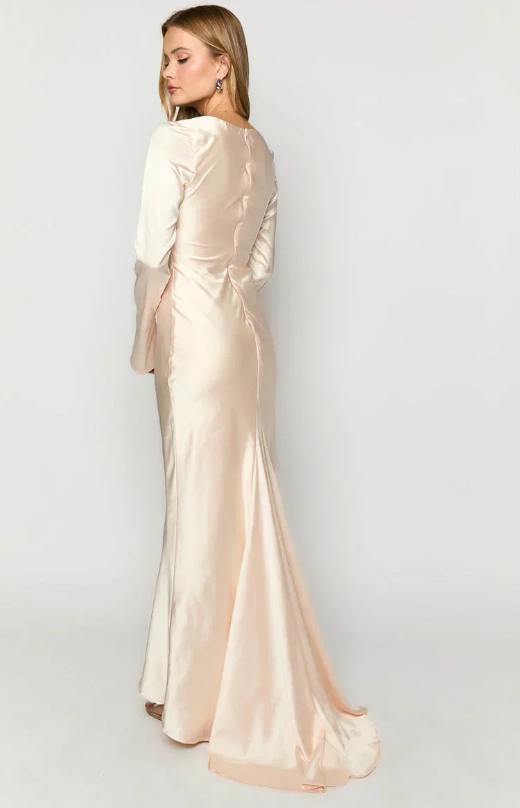 Satin Square Neck Long Sleeve Mermaid Maxi Gown with Train 7