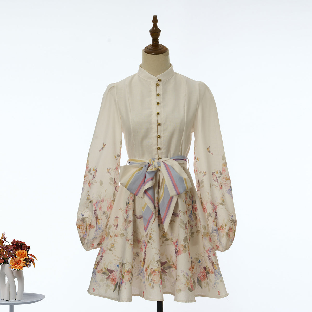 Women Printed Long Sleeved Short Dress