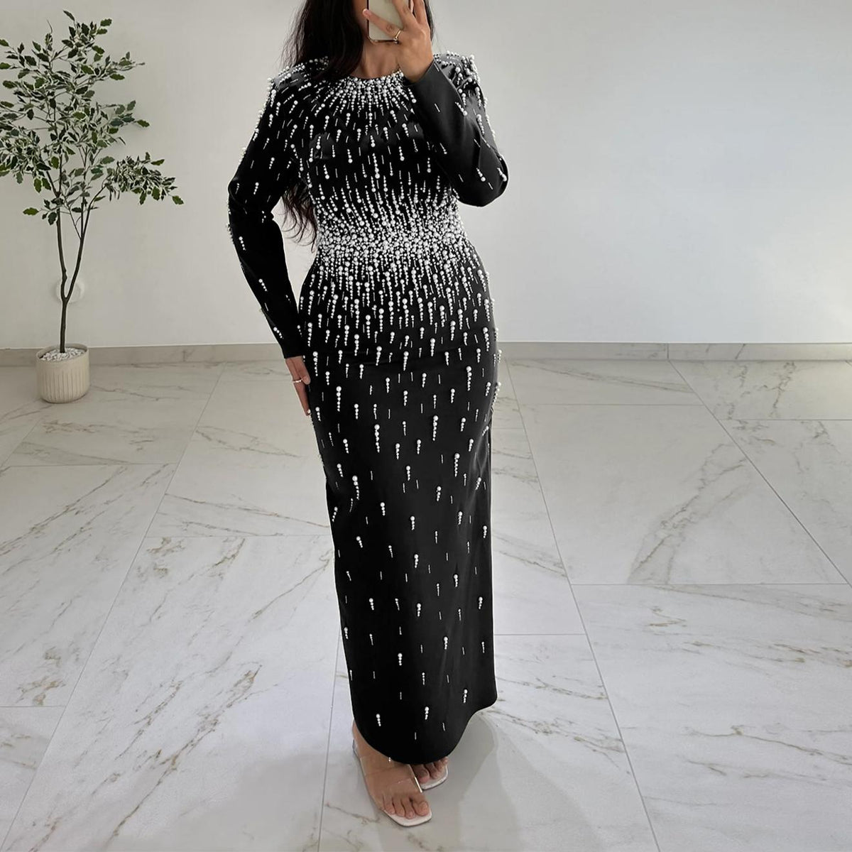 Women Rhinestone Hip Wrapped Dress Light Luxury Dinner Dress