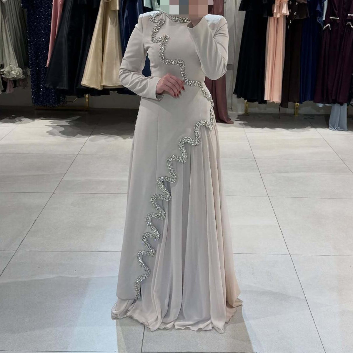 Women Beaded Ribbon Elegant Evening Maxi Dress