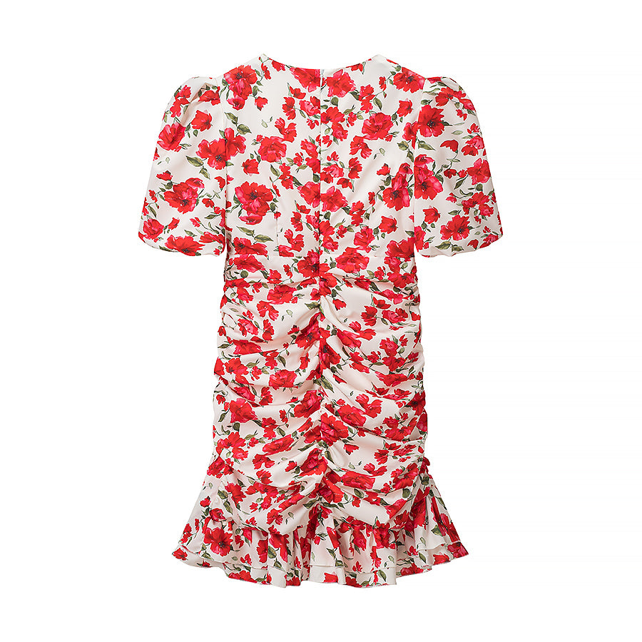 Women Clothing Summer Fashionable Elegant Slim Fit Slimming Deep V Plunge neck Printed Dress