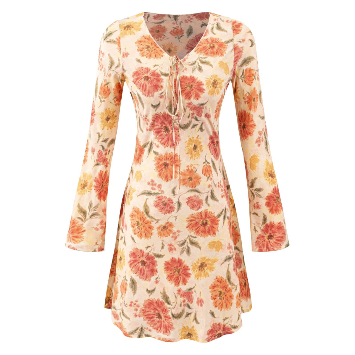 Women Clothing Autumn Winter Vacation Slim Fit Slimming U Neck Long Sleeved Dress