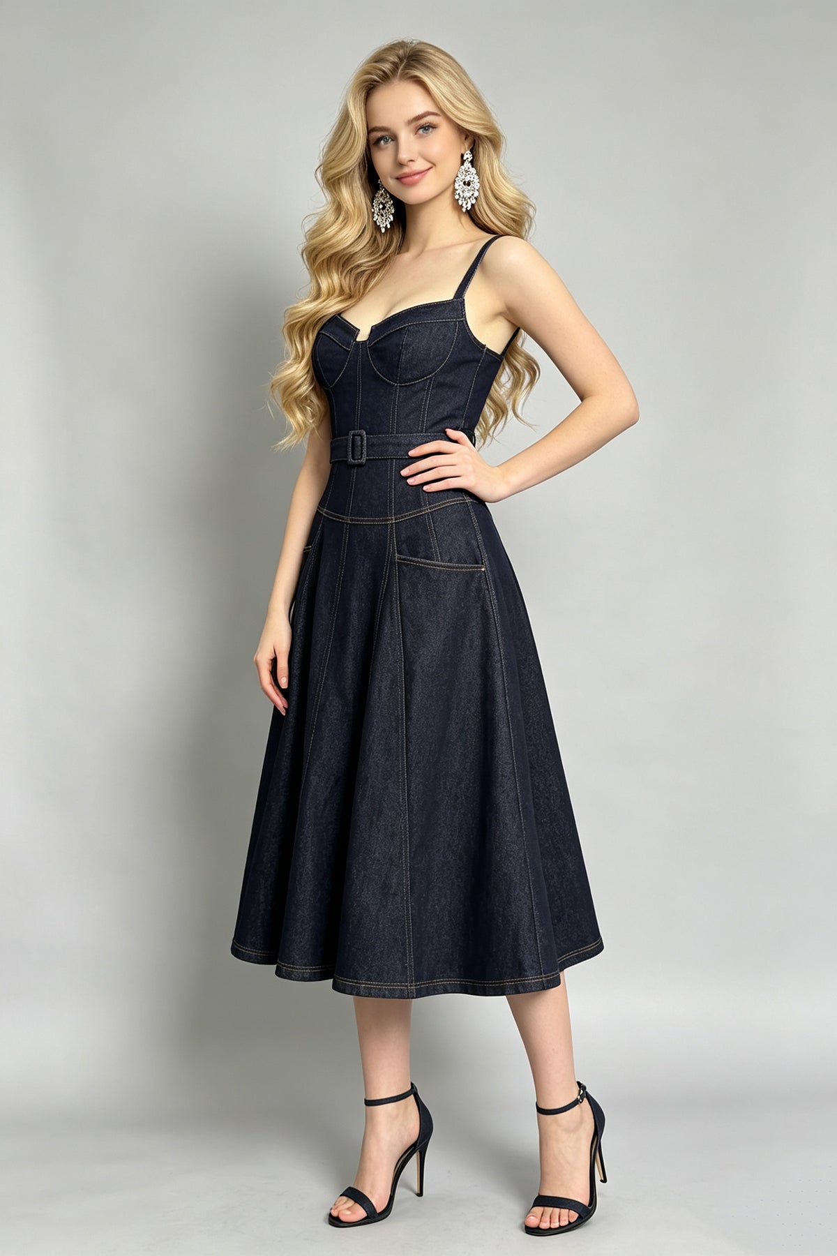 Women Summer Halter Top Dress Sleeveless Denim Dress