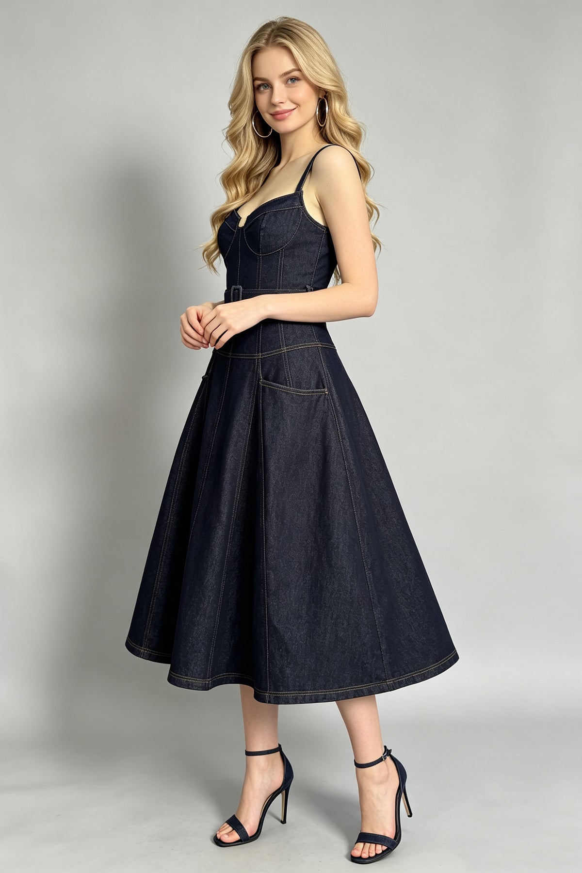Women Summer Halter Top Dress Sleeveless Denim Dress