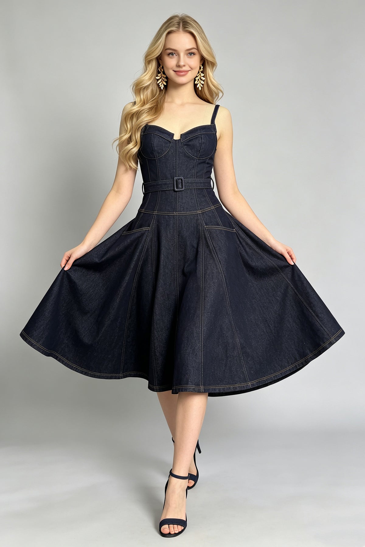 Women Summer Halter Top Dress Sleeveless Denim Dress