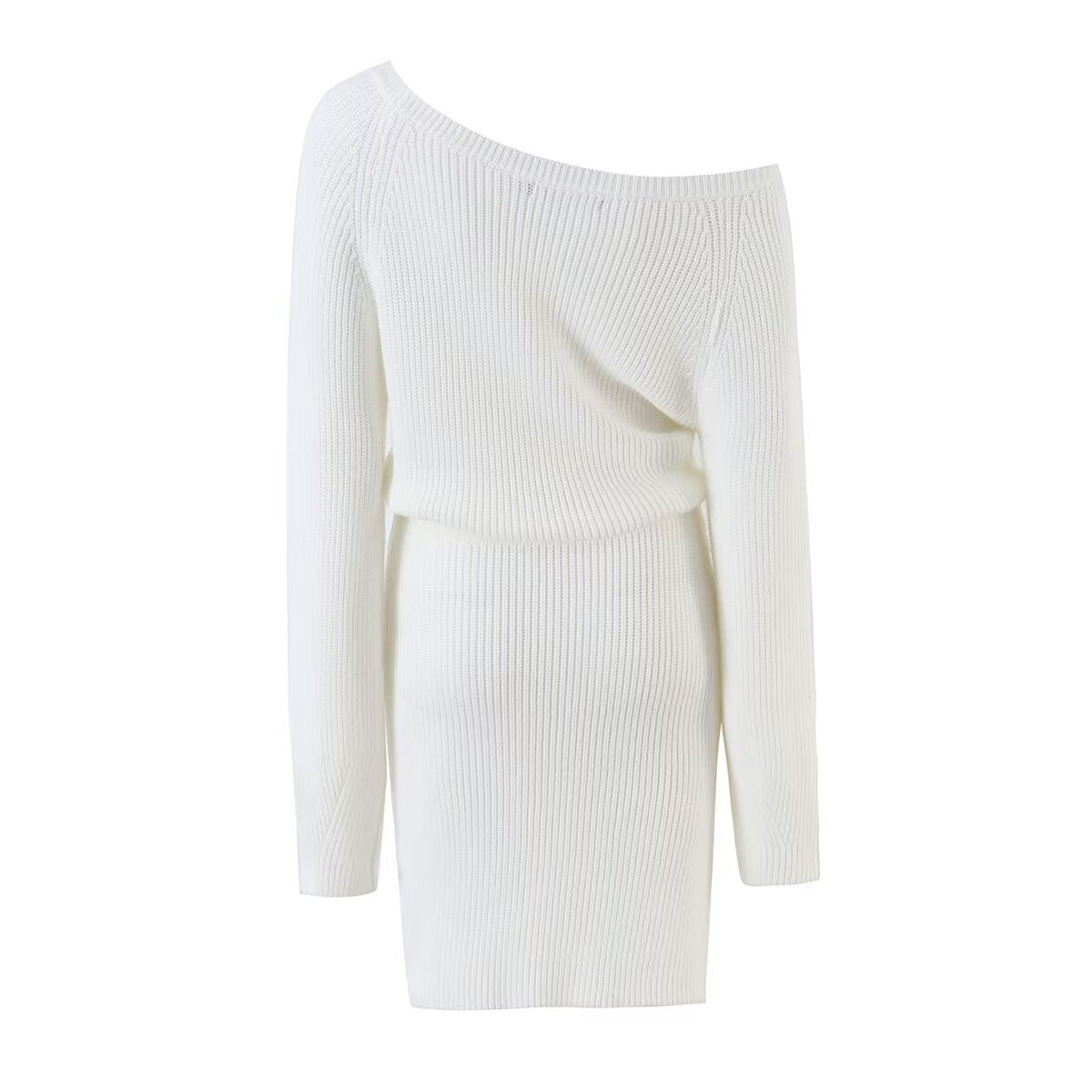Elegant Sexy Slant Shoulder Waist Split Woolen Women Autumn Sexy off Shoulder Sheath Dress