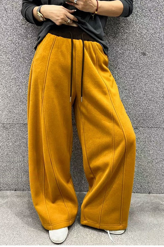 Solid Color Casual Fluid Wide Leg Fleece Sweat Pants