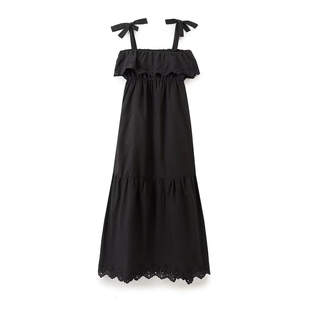 Women Clothing Fashionable Slim Solid Color Embroidered Strap Dress