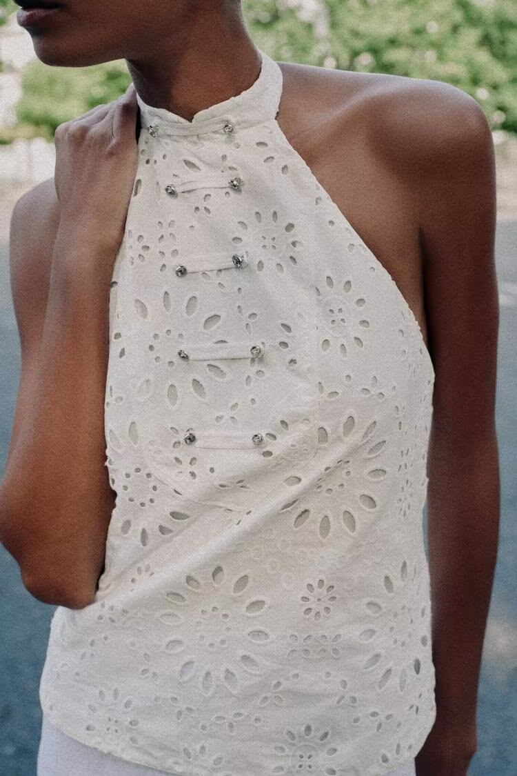 Early Autumn Women Clothing Backless Hanging Collar Hollow Out Cutout out Embroidery Stitching Dress