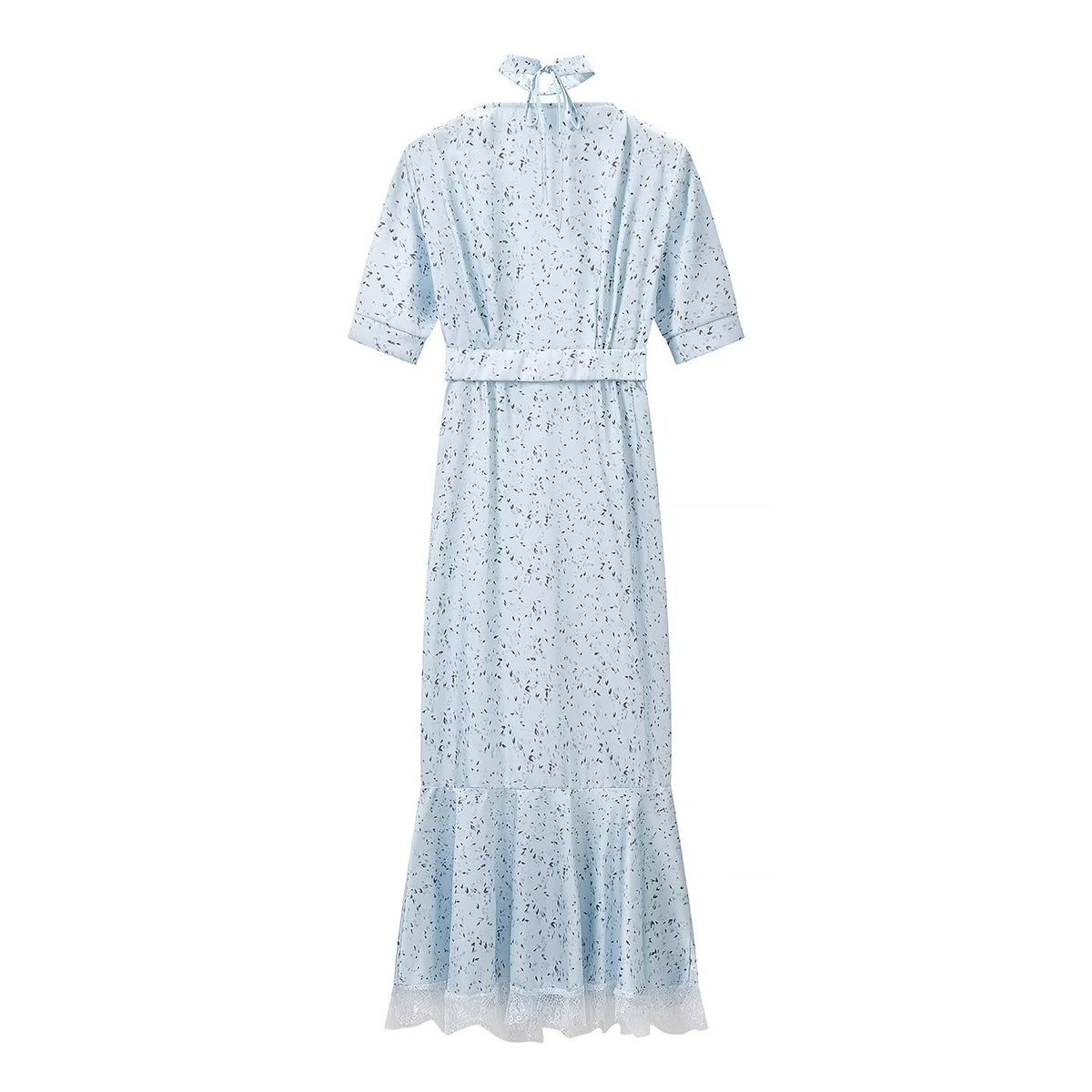 Women Retro Gentle Floral Elegant Tight Waist Slimming V Neckline Short Sleeve Slim Dress