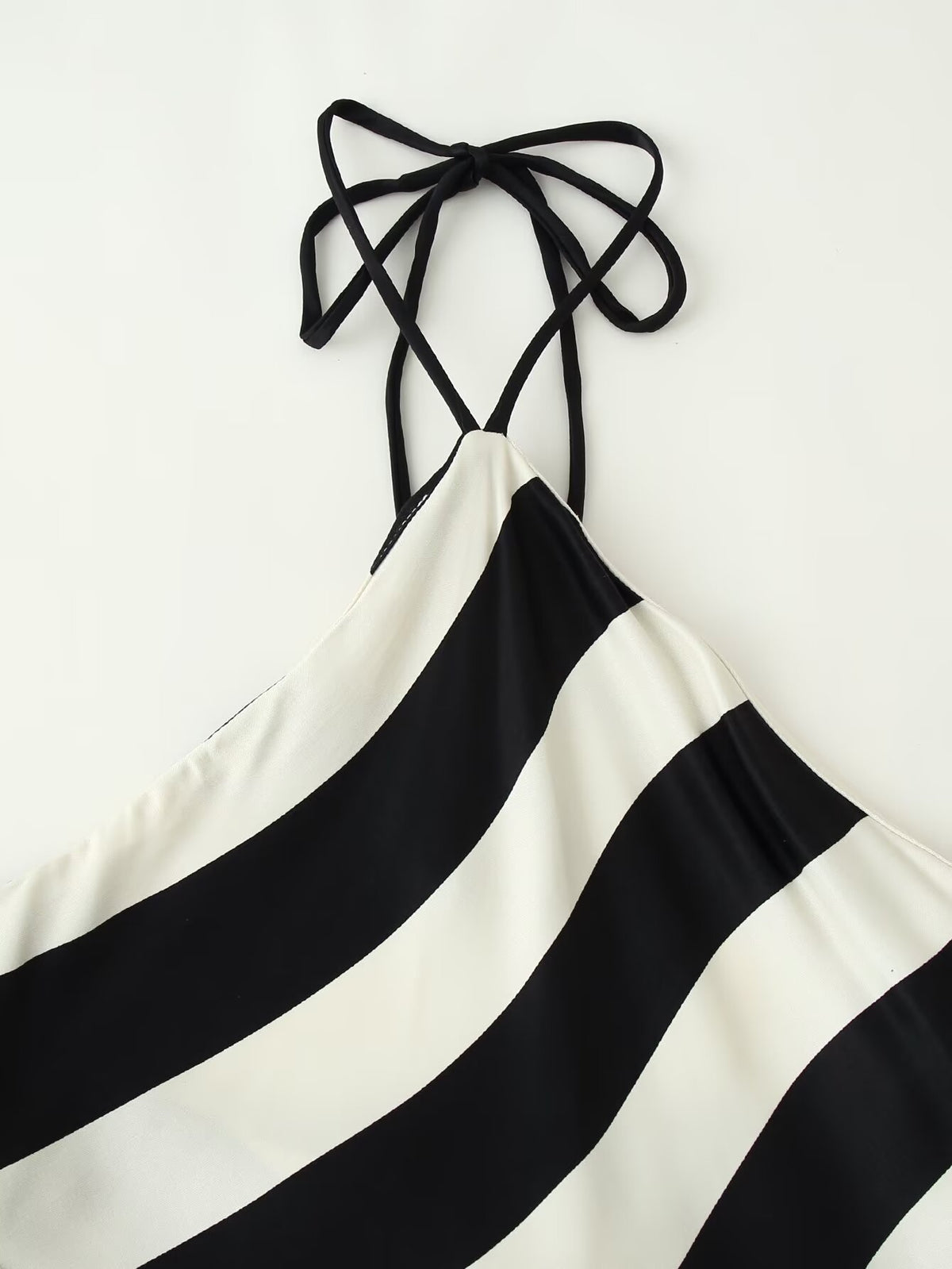 Early Autumn Women Clothing Elegant Backless Striped Hanging Collar Backless Midi Dress