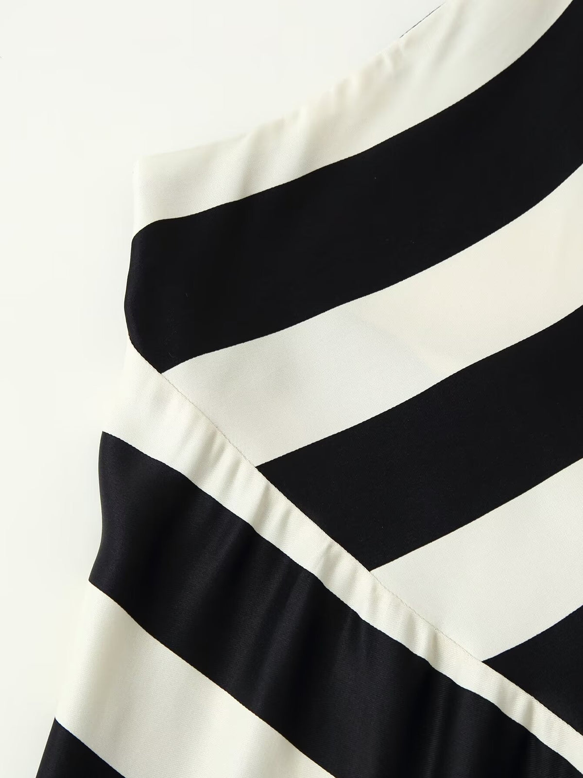 Early Autumn Women Clothing Elegant Backless Striped Hanging Collar Backless Midi Dress