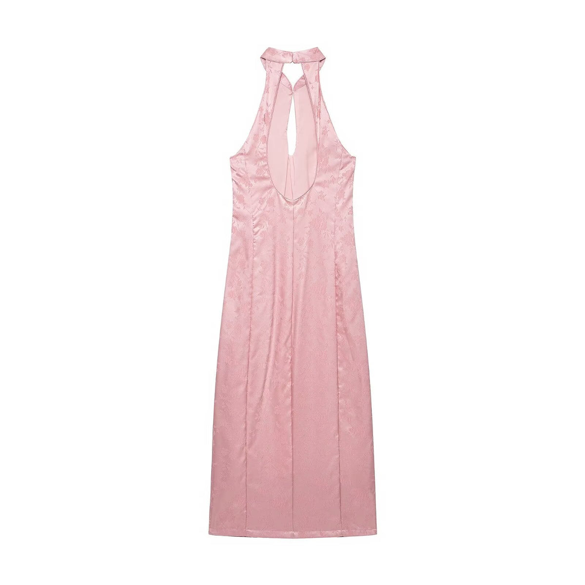 Women Clothing Slimming Sleeveless Jacquard Hanging Collar Midi Dress