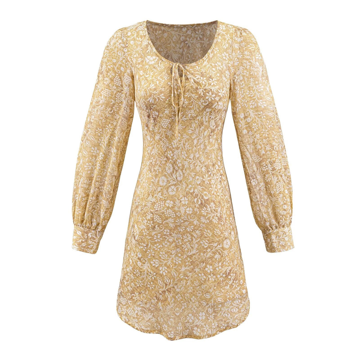 Floral Print Scoop Neck Tie Front Balloon Sleeve Mini Dress 3