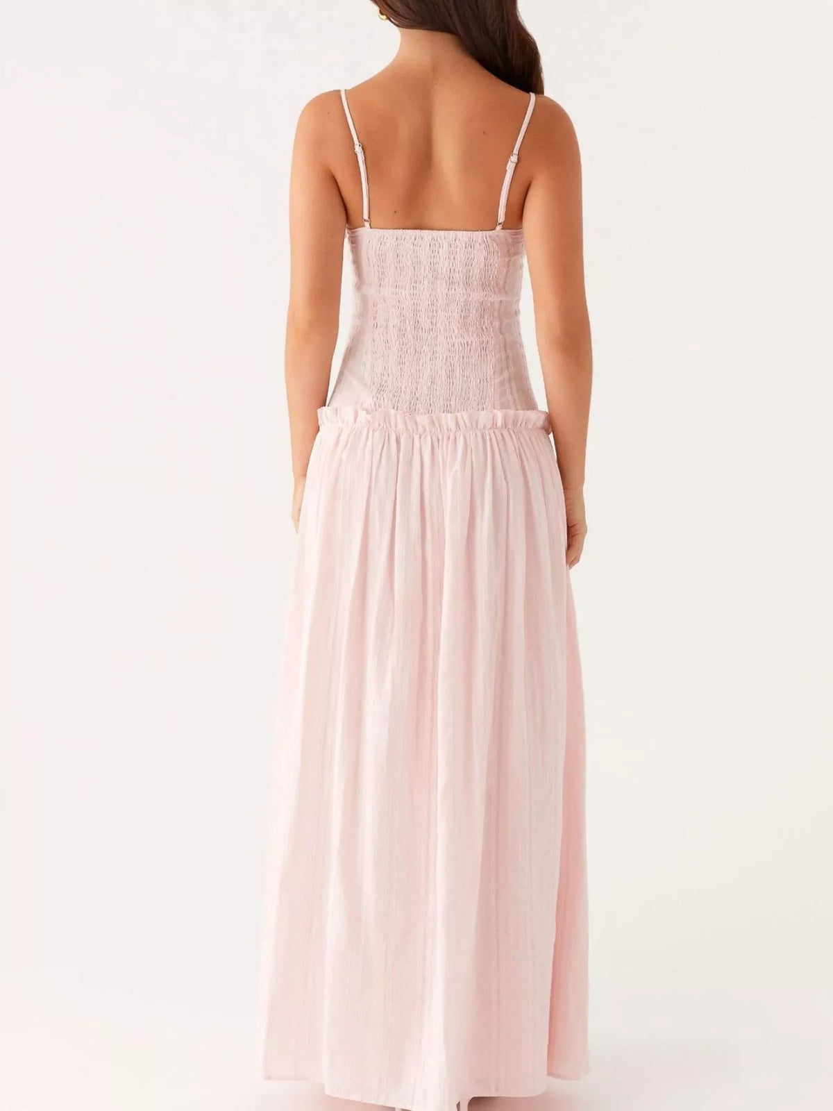 Ruched Bust Drop Waist Ruffle Trim Cami Maxi Dress 16
