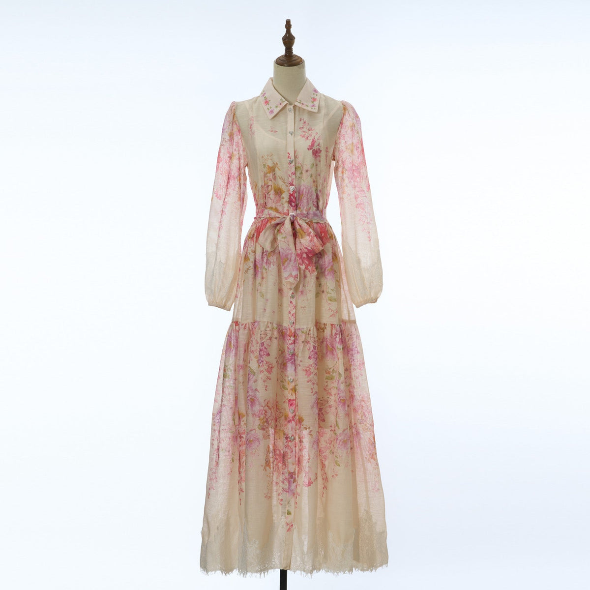 Women Spring And Summer Printed Blazer Style Lantern Sleeve Waist Cinching Long Dress