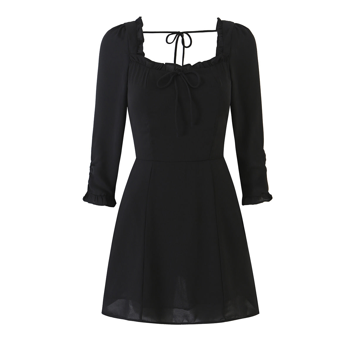 Women Ear Bow Lace up Slim Fit Slimming Ninth Sleeve Dress