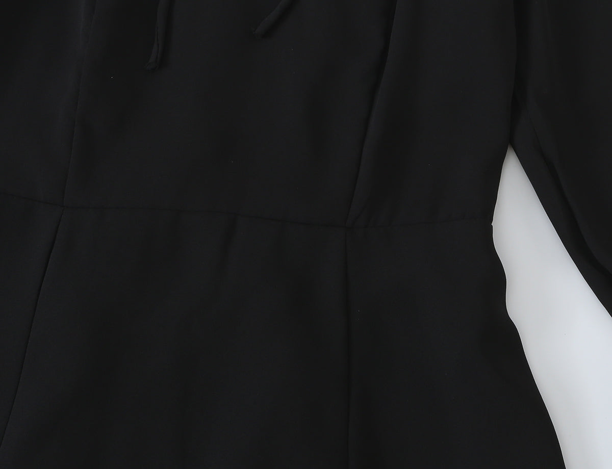 Women Ear Bow Lace up Slim Fit Slimming Ninth Sleeve Dress