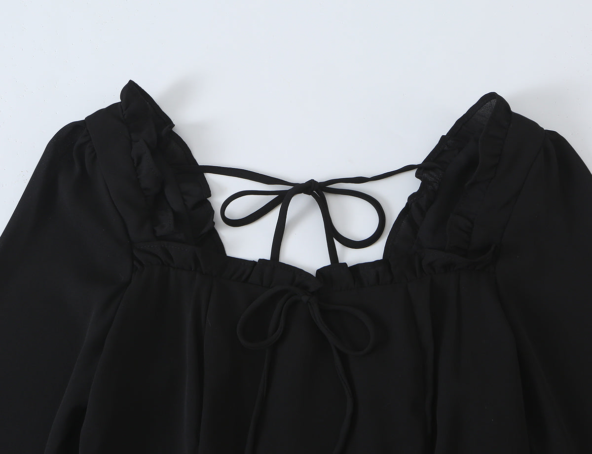 Women Ear Bow Lace up Slim Fit Slimming Ninth Sleeve Dress