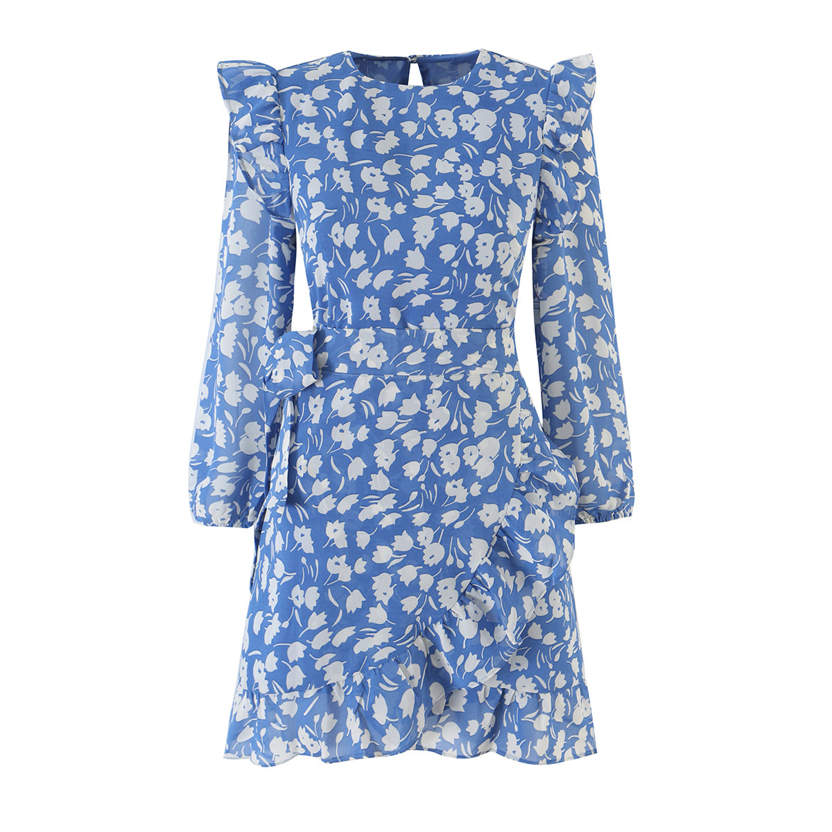 Elegant Women Retro Printed High Waist Slimming Flounce Dress