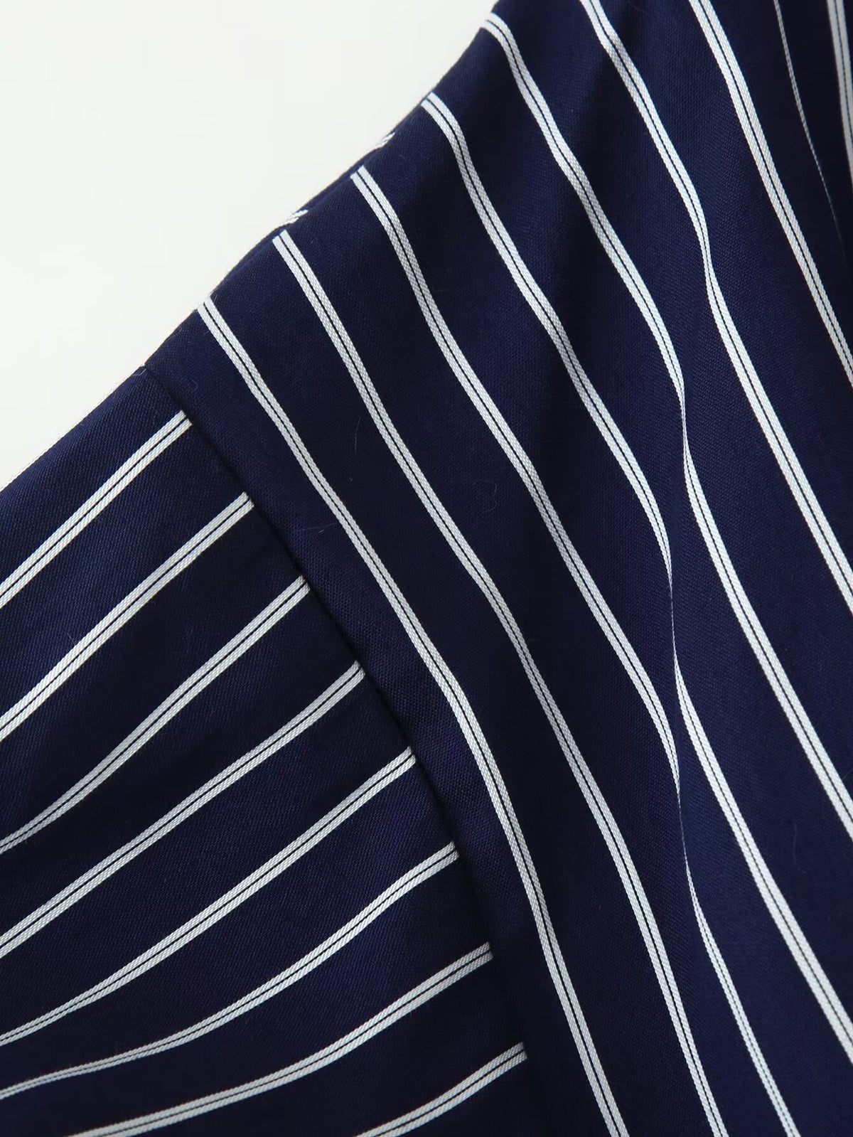 Women Clothing Autumn Winter Graceful Half Sleeve Polo Collar Stripes Belt Dress