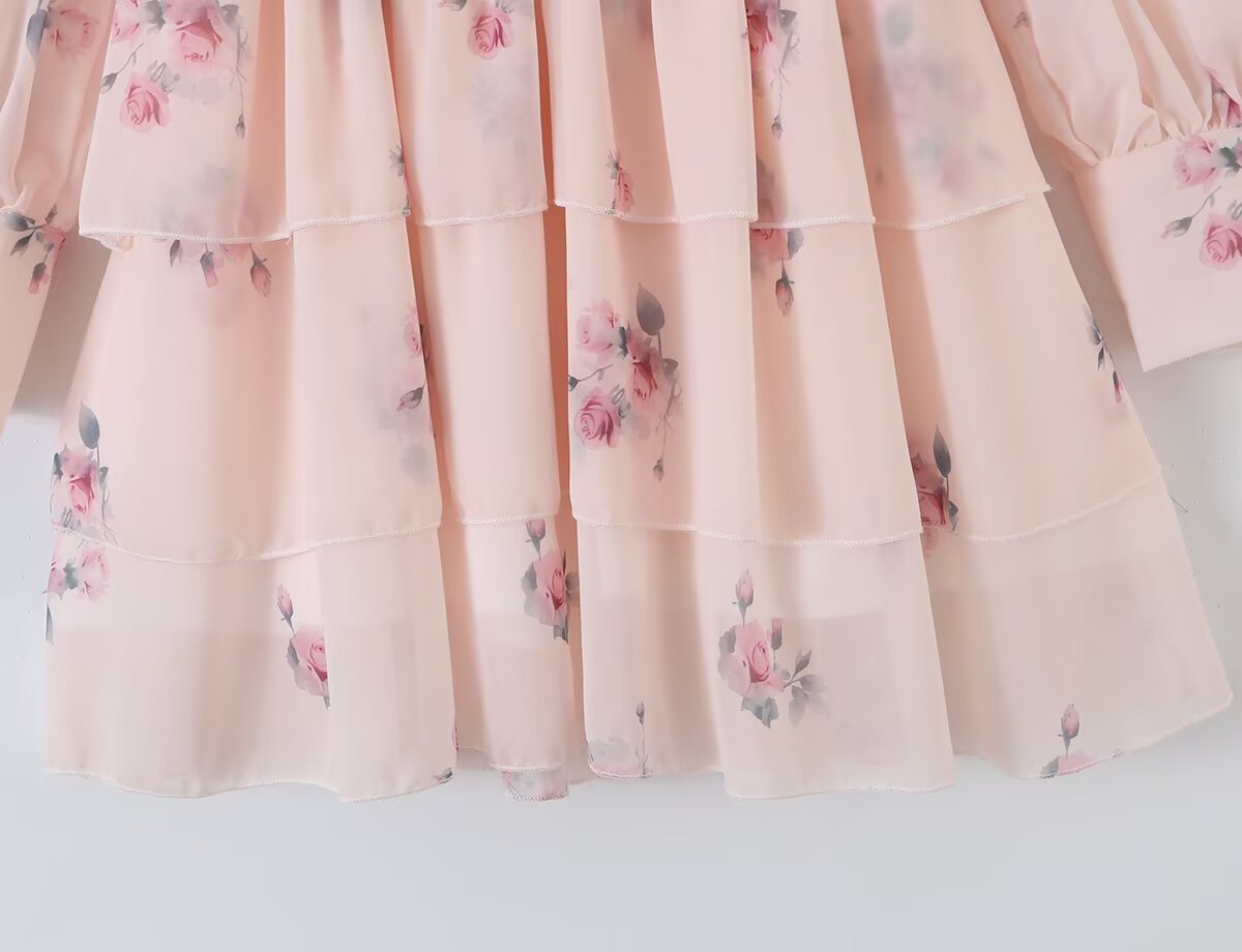Women Fashionable Fashionable Printed V neck Lantern Sleeve Waist Dress