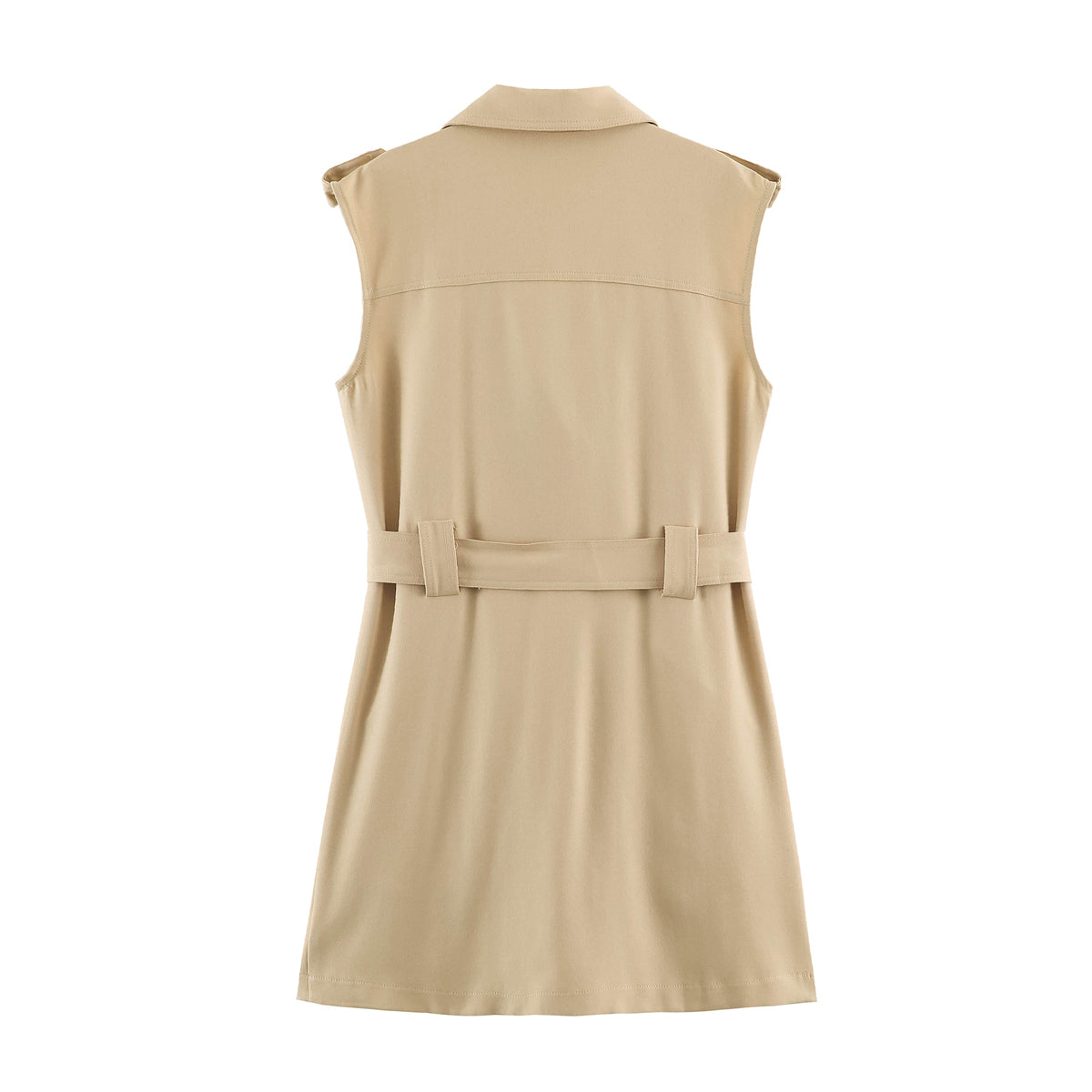 Autumn Women Clothing High Grade Collared Sleeveless Double Breasted Waistband Dress