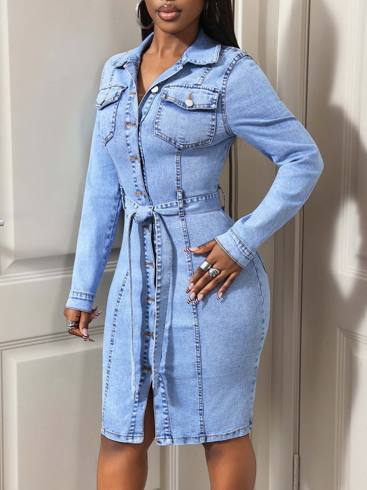 Women Long Sleeved Denim Dress