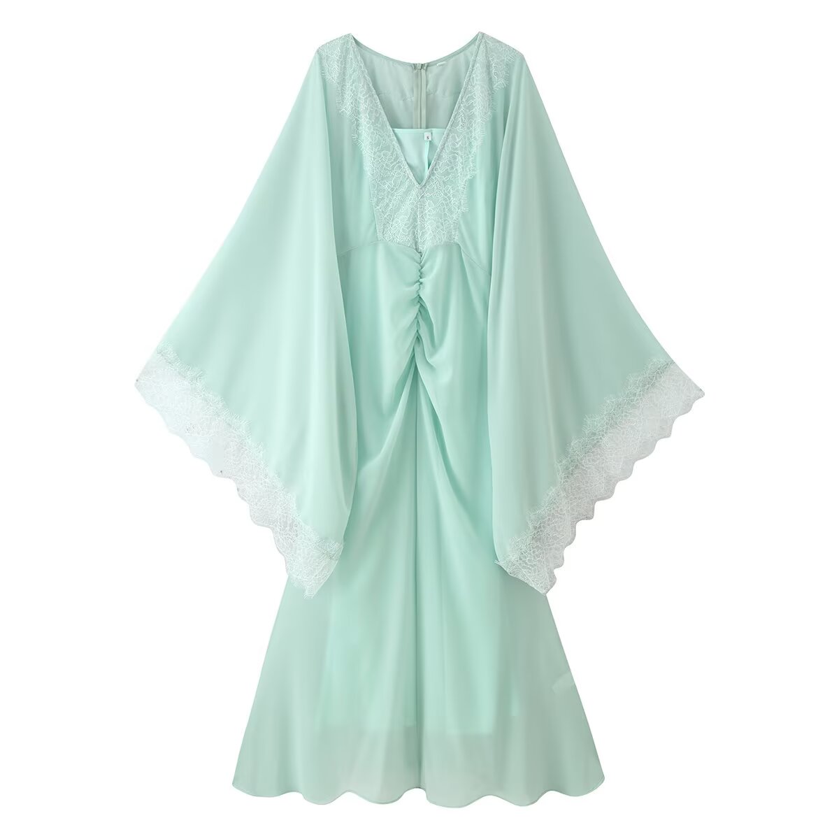 Women Fashionable Loose Long Sleeve Lace Pleated Dress