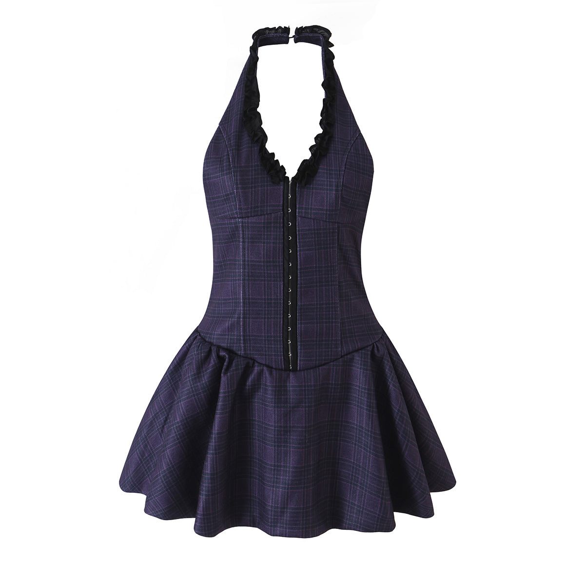 Women Plaid Laminated Decoration Short Dress Women