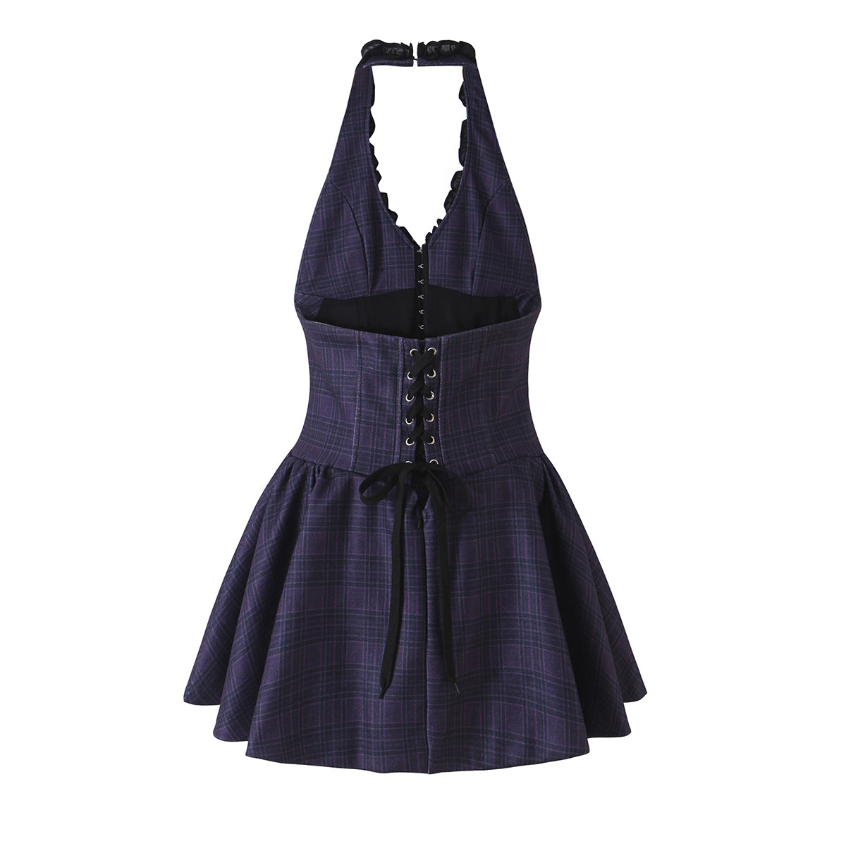 Women Plaid Laminated Decoration Short Dress Women