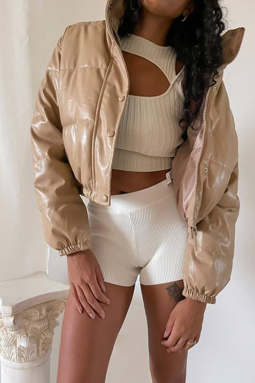 Faux Leather Puffer Jacket