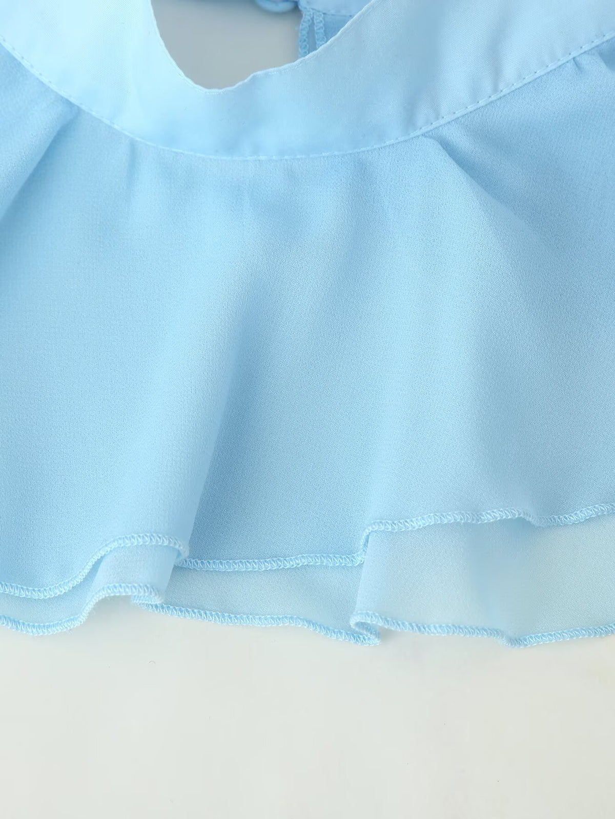 Women Clothing All Match V neck Fitted Waist Flare Sleeve Pleated Ribbon Dress