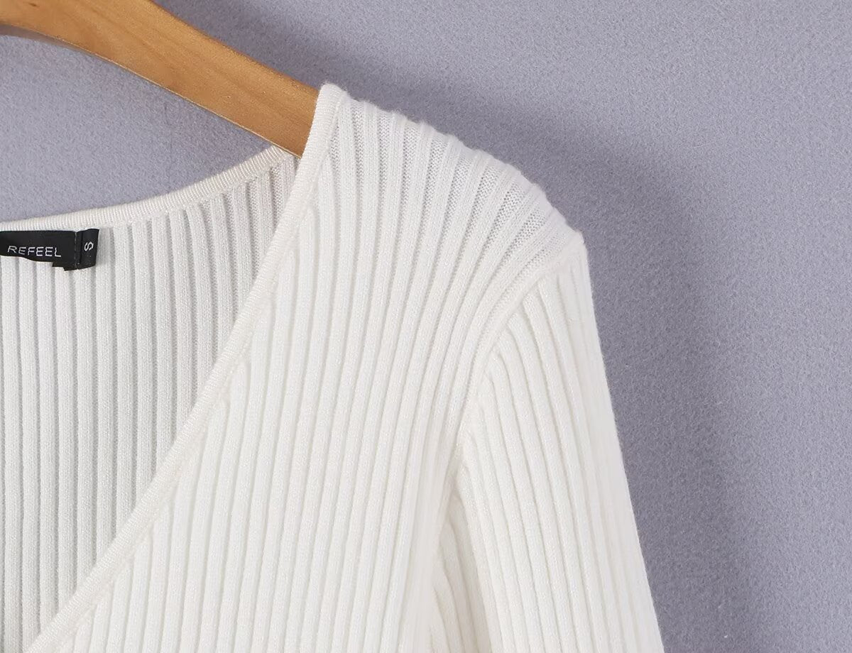 Women Clothing Fashionable Hollow Out Cutout out Tied Long Sleeve Knitted Dress
