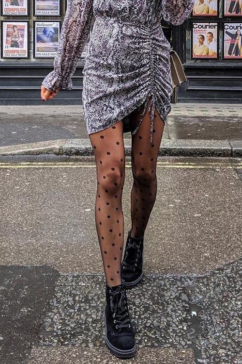 Dot Print Mesh Mesh Stockings