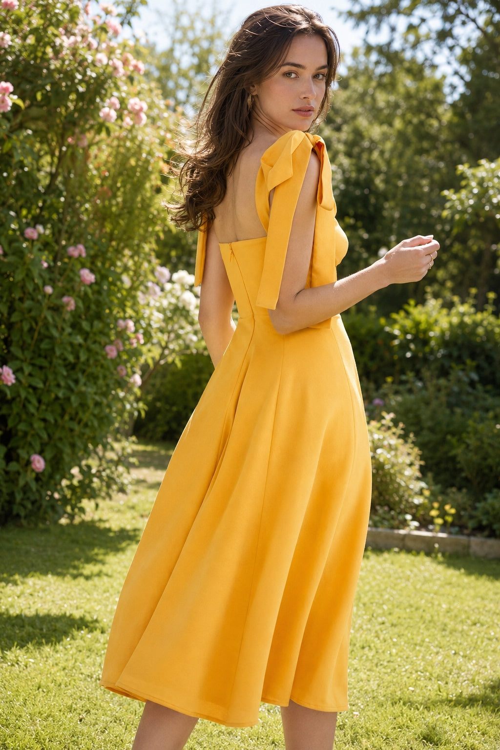 Open Back Bow Tie Evening Slip Dress