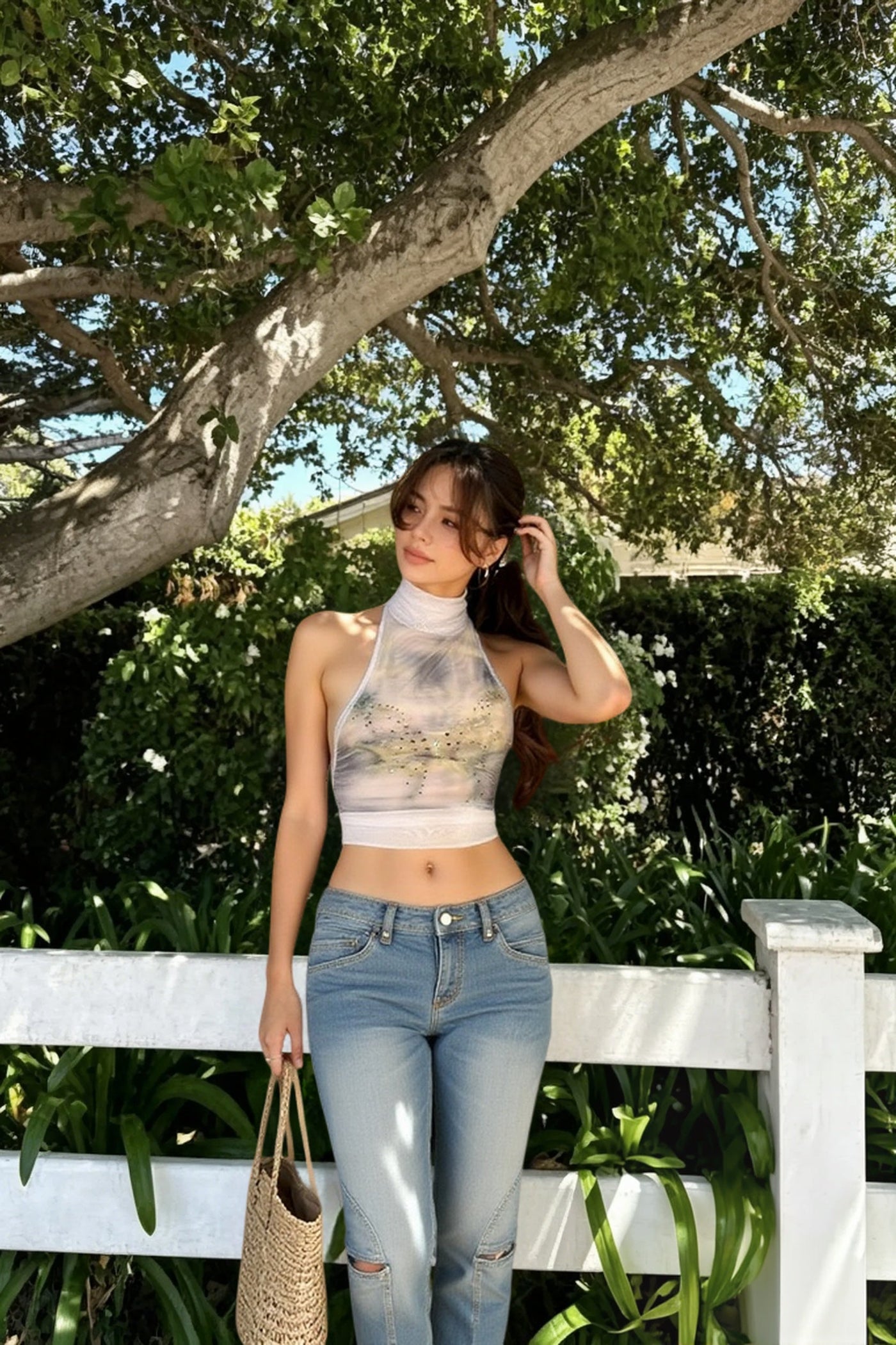 Diamonds Splice Halter Sheer Top