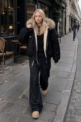 Black Short Puffer Fur Collar Jacket