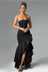 Elegant Strapless Slit Backless Bodycon Cocktail Dress 4