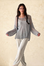 Knitted Openwork Loose Long Sleeve Chic Blouse
