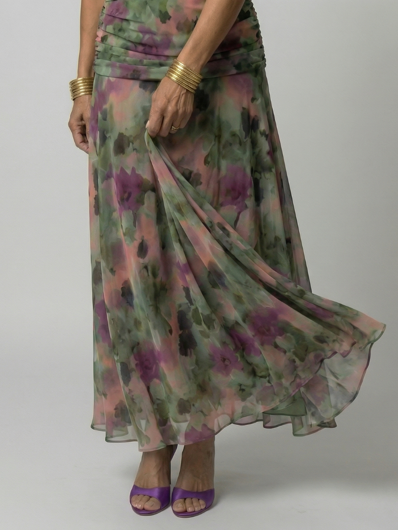 Floral Off Shoulder Ruched Maxi Dress