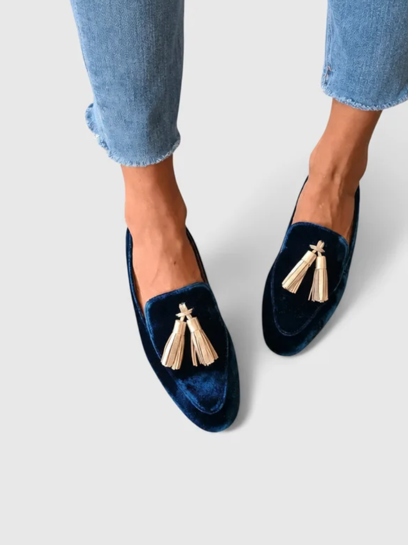 Velvet Tassel Almond Toe Slip On Loafers