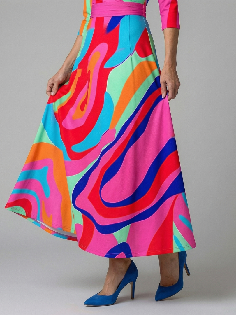 Floral V-Neck Wrap Three Quarter Sleeve Satin Maxi Dress